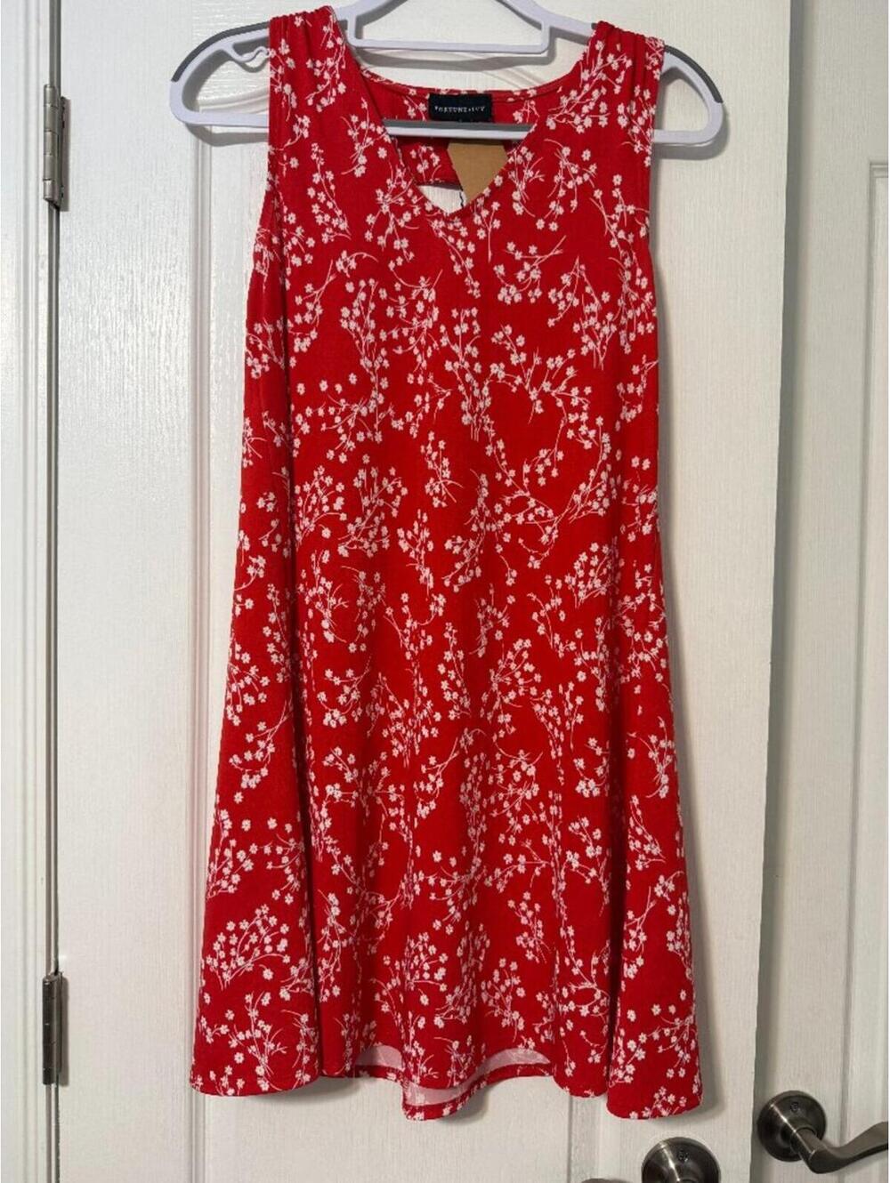 Fortune & Ivy Red Dress With Tiny White Floral Design, Size M